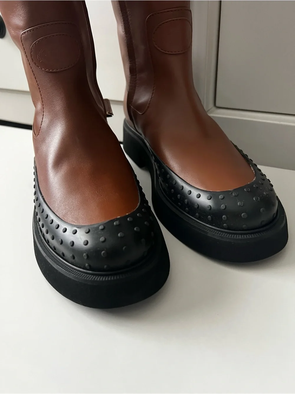 Tod's Tall Brown Leather Over-the-Knee Boots with Black Trim